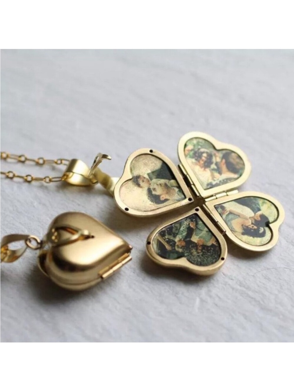 Four Photo Locket, Heart Shaped Locket Necklace‎ Gold Jewelry - Gift